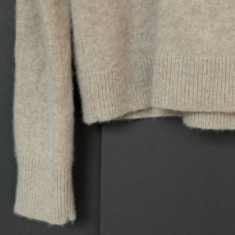Theory 100% Cashmere Crop Hoodie Minimalist Neutral Taupe Beige Hooded Sweater - Picture 5 of 10